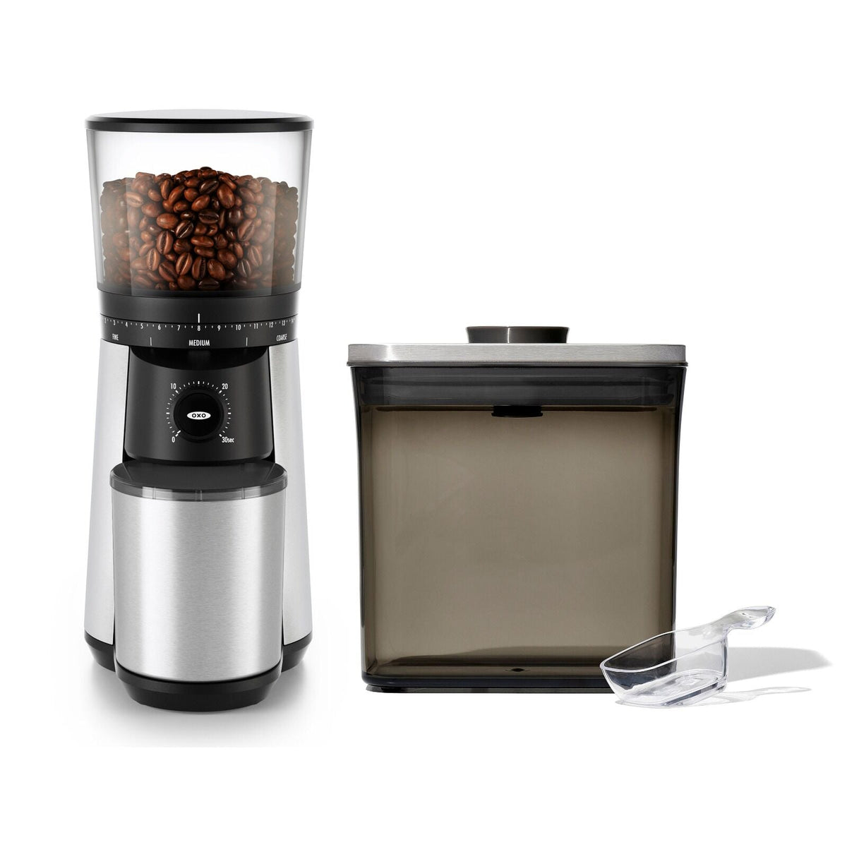 conical-burr-coffee-grinder-and-steel-coffee-pop-container-1-7-qt-with-scoop-bundle-i3 11409800.jpg